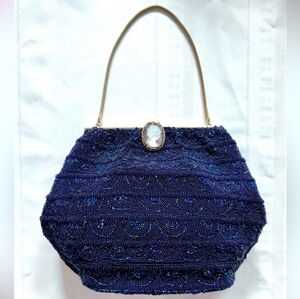 Vintage 1940s Handmade in France Blue Sparkling Purse with change purse